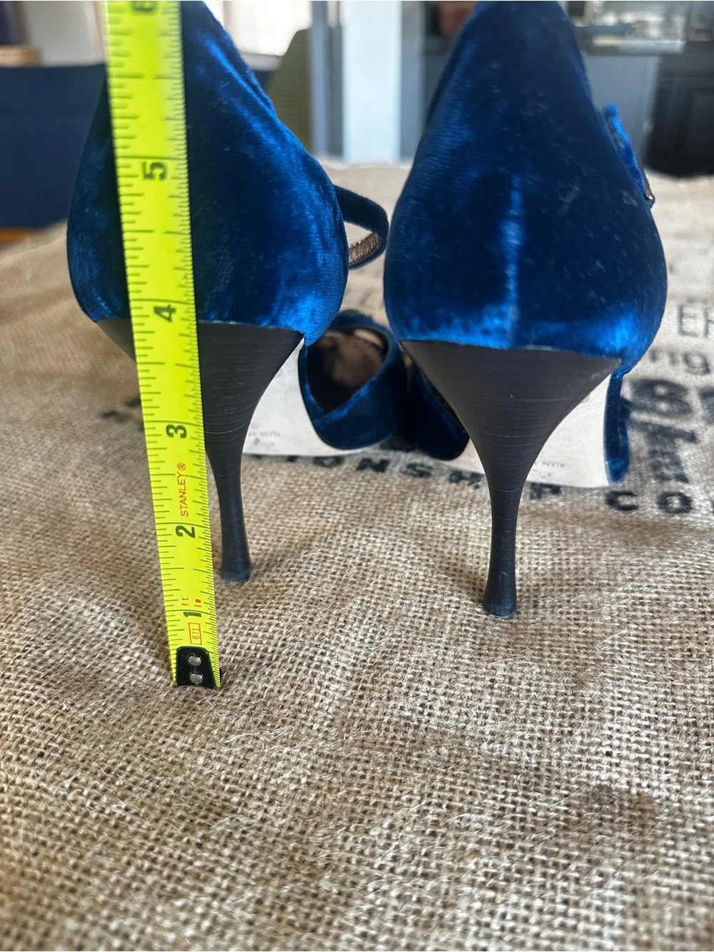 BCBGMaxAzria Royal Blue Velvet Jeweled Peep-Toe Heels